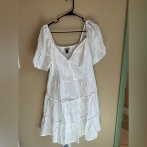 White Eyelet Puff-Sleeve Mini Dress